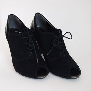 NICKELS Black Suede & Mock Croc Leather Heels
